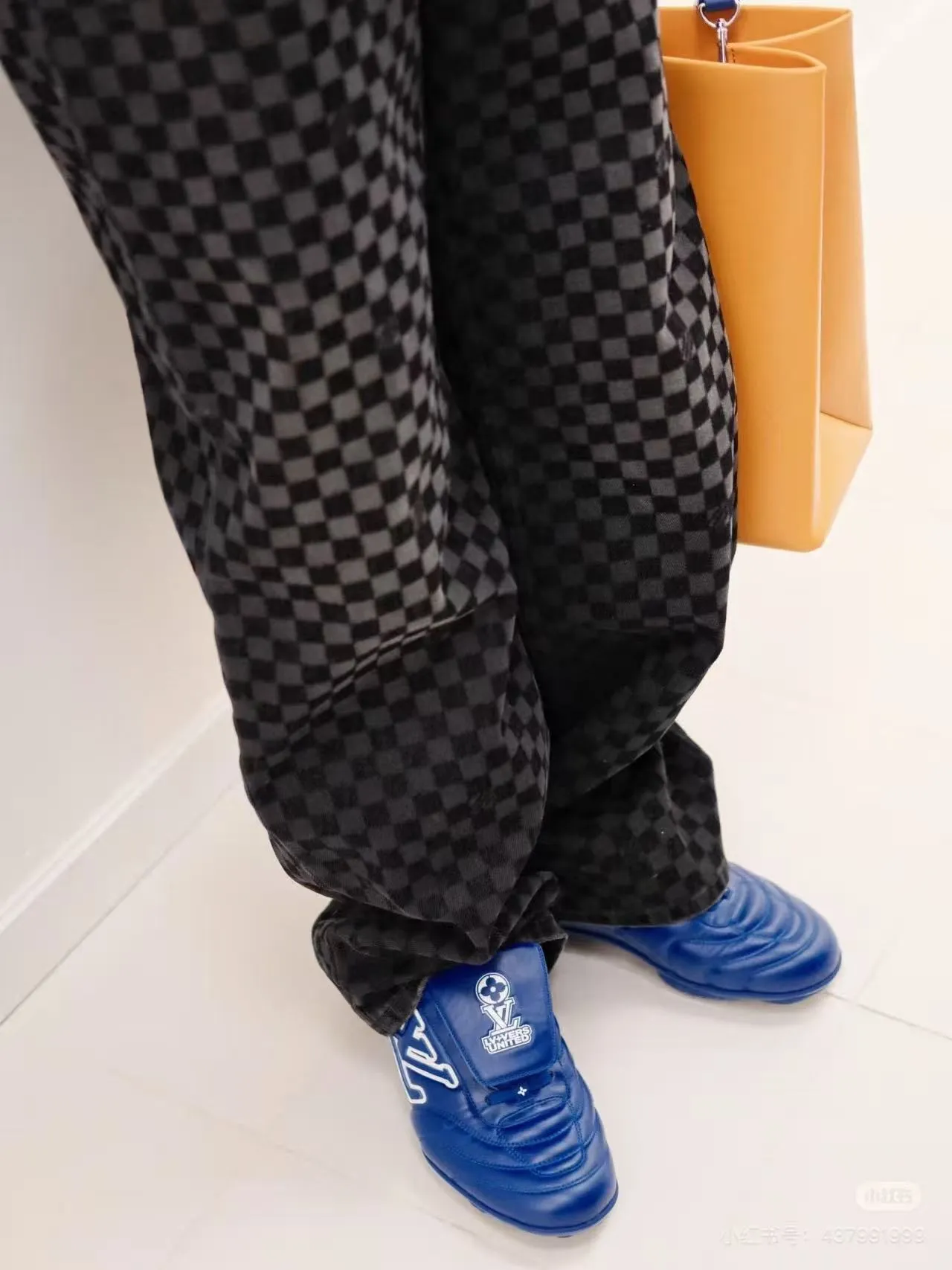 Louis Vuitton/Louis Vuitton mosaic flocking checkerboard patchwork jeans
